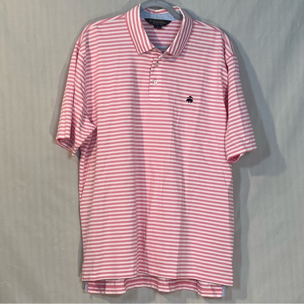 Brooks Brothers Polo Shirt Pink White Striped Short Sleeve 100% Cotton NWOT XL👍